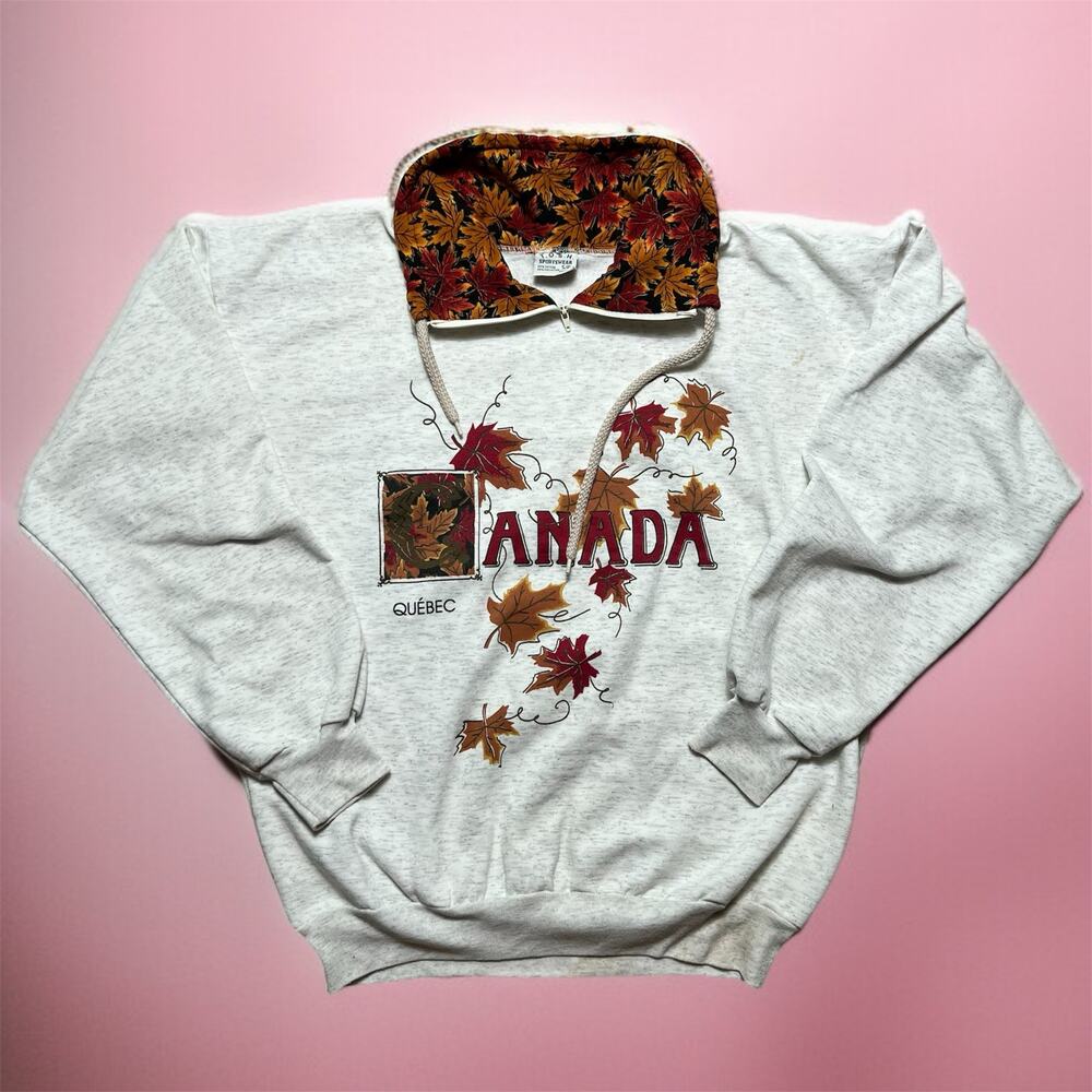 VINTAGE 90s Canada Fall Leaf Sweatshirt Size S Maple Heather Grey Pullover